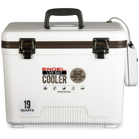 ENGEL 19 Qt Live Bait Cooler with 2-Speed Portable Aerator Pump - White