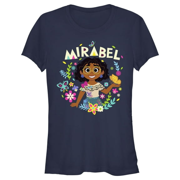Junior's Encanto Mirabel In Nature Floral and Butterfly's  Graphic Tee Navy Blue Medium