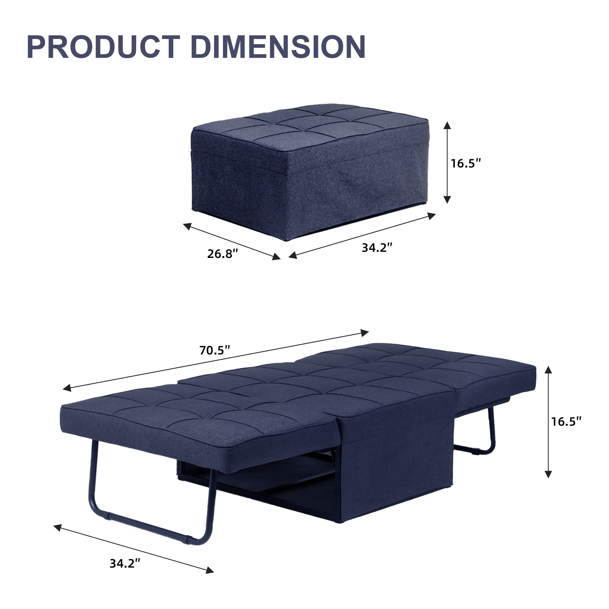 Ainfox 4-in-1 Convertible Ottoman Sofa Bed, Blue photo 7