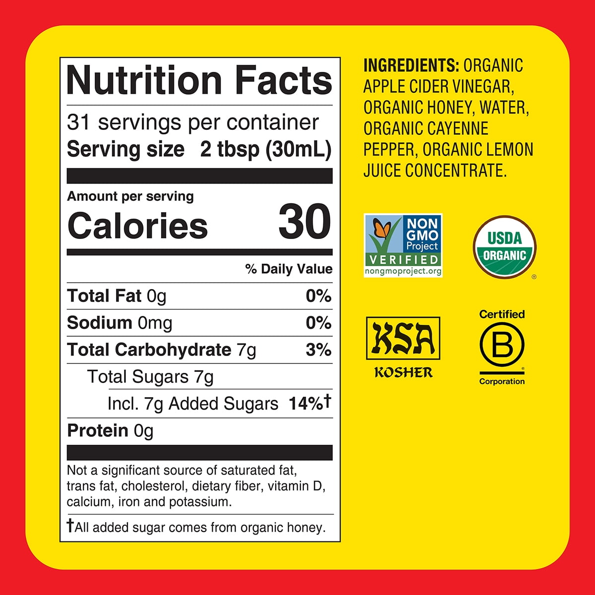 Bragg Organic Apple Cider Vinegar Honey Cayenne Wellness Cleanse, Raw and Unfiltered, 32 fl oz