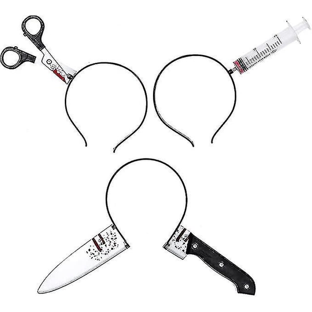Halloween Kostm Accessoire Set 3 Stck Horror Haarreif Schere Messer Syringe Im Kopf Stirnbnder Fr Erwachsene Damen Mdchen Herren Kinder Halloween Part