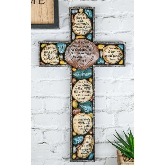 Rustic Western Colorful Pebbles With Bible Scriptures Faith Hope Love Wall Cross