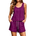 thumbnail image 2 of Cagogo Women Plus Size 2 Piece Shorts Set Casual Summer Round Neck Sleeveless Tank Top Matching Lounge Outfits Loose Comfy Pants Tracksuits Travel Airport Clothes, Hot Pink 2XL, 2 of 9