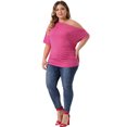 thumbnail image 3 of Unique Bargains Women Plus Size Tops One Shoulder Short Sleeve Ruched Basic Blouses 1X Hot Pink, 3 of 6
