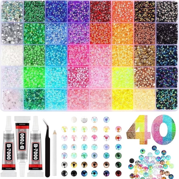 40000Pcs 40 Colors Resin Jelly Rhinestones for Bedazzling, 3mm Multicolor Flatback Gems for Crafting, Bedazzler Kit with 3Pcs 10ml B7000 Glue for Clothes Book Shoes Nails Art Makeup