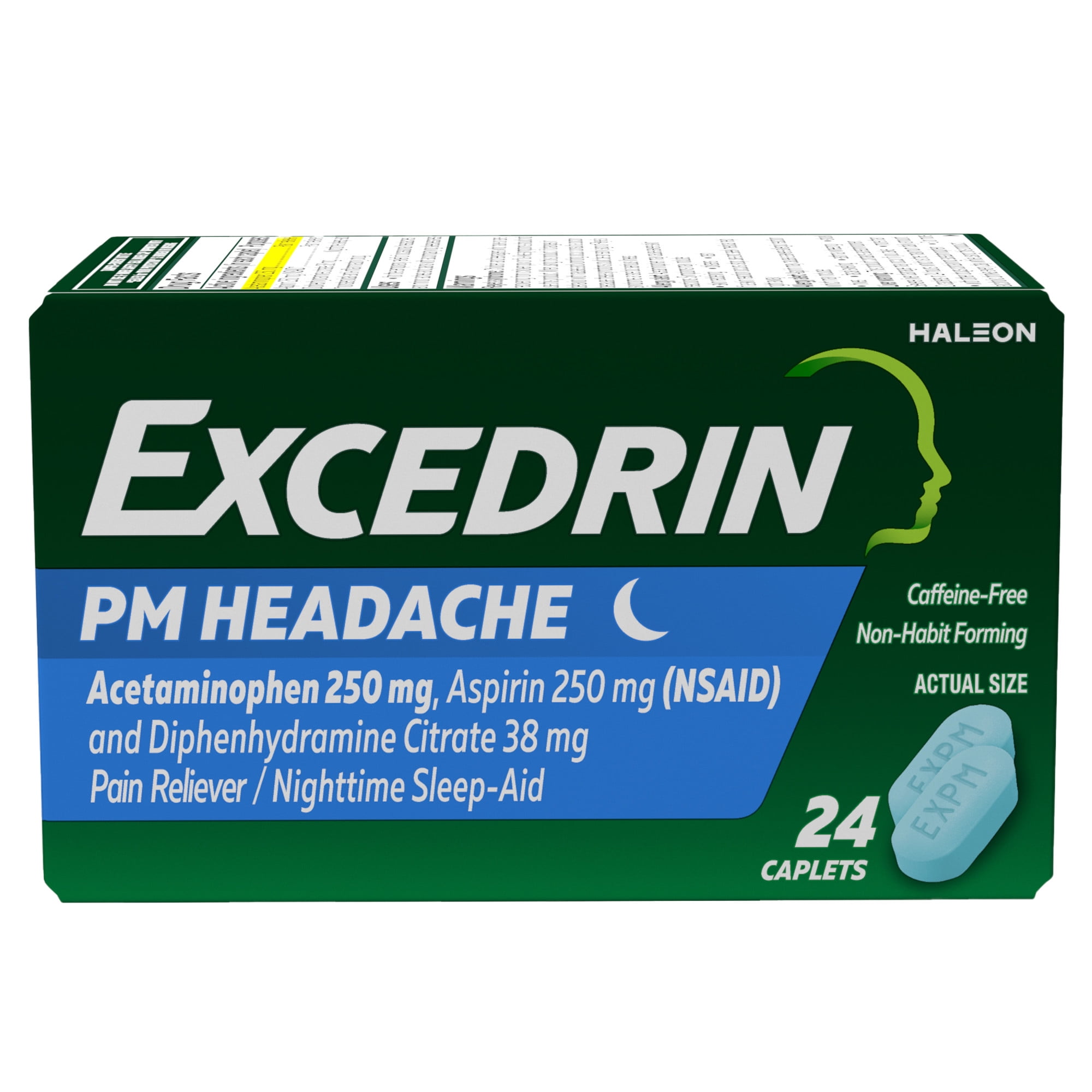 (2 pack) Excedrin Pm for Headache Relief, Acetaminophen 250Mg, Aspirin 250Mg, Diphenhydramine Citrate 38Mg, Pain Reliever, Nighttime Sleep-Aid, 24 Count