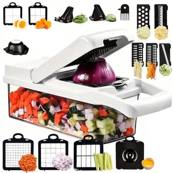 [Vegetable Slicer] 1 Set, 15in1, Vegetable Chopper, Multifunctional Fruit Slicer, Manual Food Grater, Vegetable Slicer, Cutter With Container, Onion Mincer Chopper