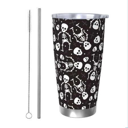 

Cauagu Skeleton Pattern 20oz Tumbler Stainless Steel Vacuum Insulated Tumbler with Lid Insulated Coffee Mug Thermal Cup with Splash Proof Sliding Lid-Straw Two-piece Set