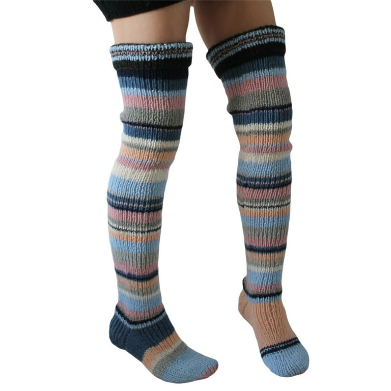 Women Y2k Knitted Warm Thigh High Socks Over The Knee Striped Autumn Winter Elastic Long Boot Stockings