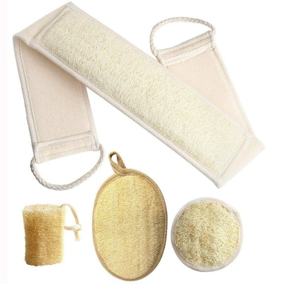 Loofa Body Scrubber - 4 PCS Exfoliating Loofah Back Scrubber Natural Luffa Shower Bath Sponge Exfoliating Washcloth Face Scrubber Pad for Deep Clean & Invigorate Your Skin
