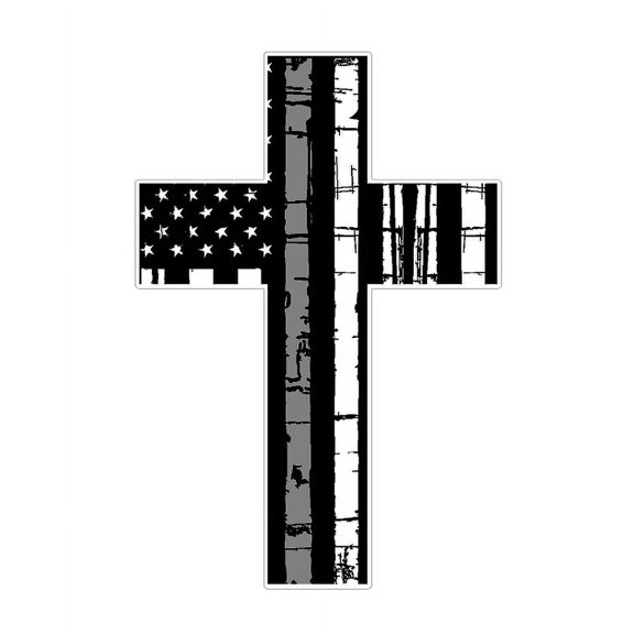 American Flag Cross (I56) Grey Line Corrections Decal Sticker Distressed Car Laptop/Netbook Window