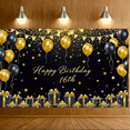 thumbnail image 7 of Black Gold Happy Birthday 16th Banner Background with Balloons Stars and Gifts Party Supplies Photography Props Birthday Decoration Party Decorations Backdrop, 7 of 7