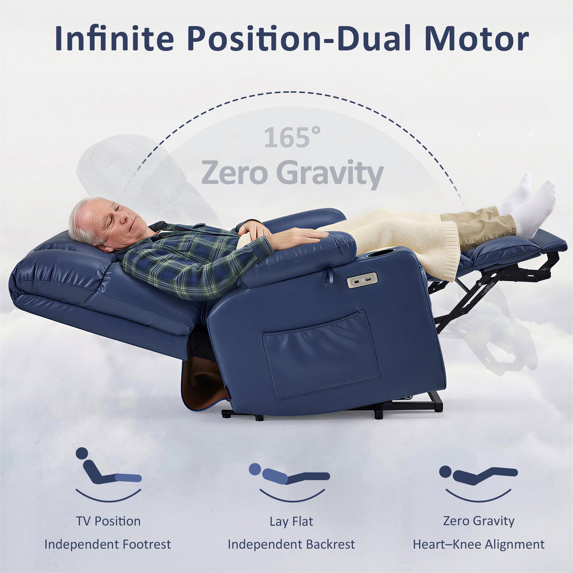 MCombo Oversized Dual Motor Power Lift Recliner Chair for Big Tall Elderly, Infinite Position, Faux Leather, Blue
