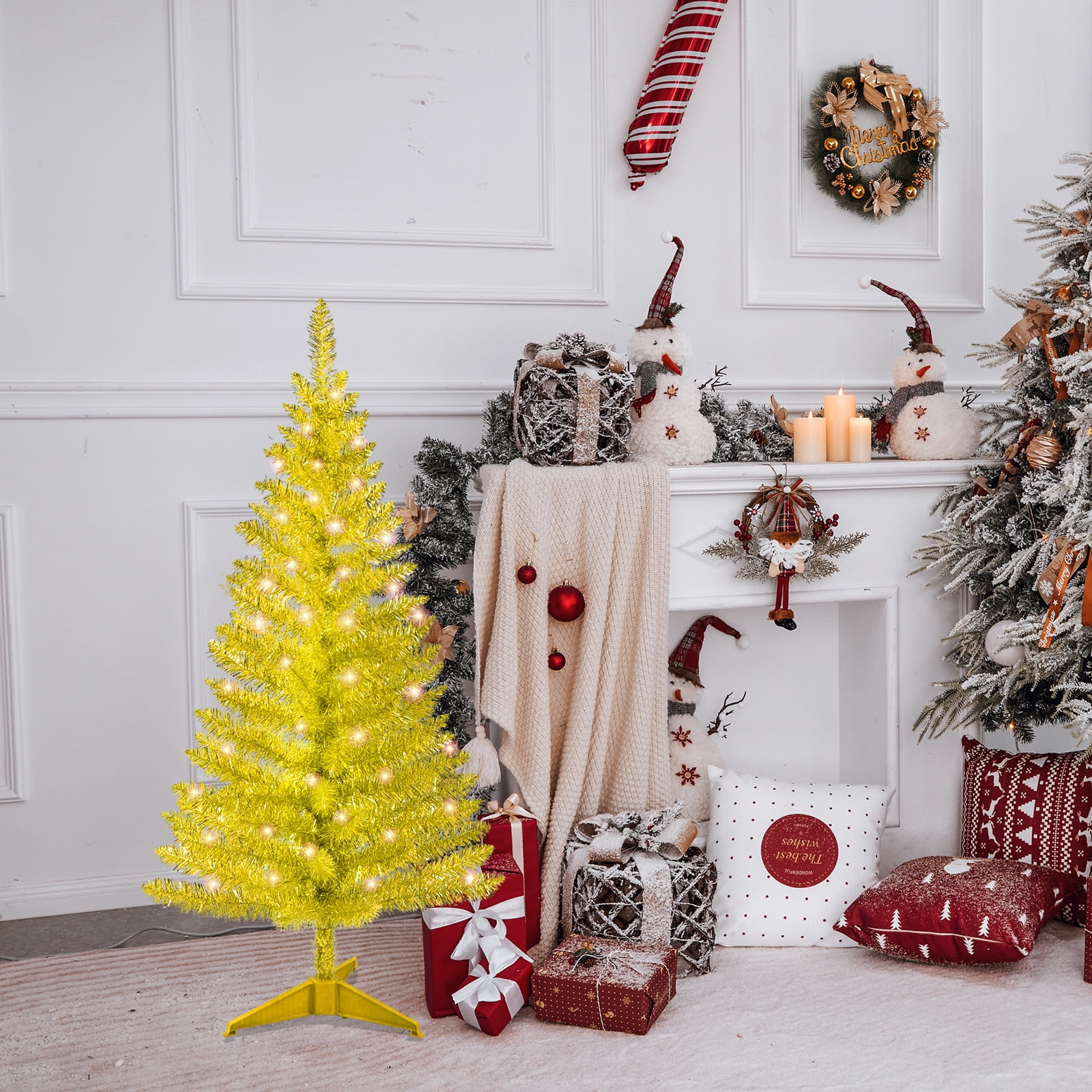 4FT Gold Christmas Tree with 50 UL Lights, 122 PVC Tips, Prelit Artificial Holiday Tree for Indoor Decoration, Small Space, Tabletop, Apartment, Office