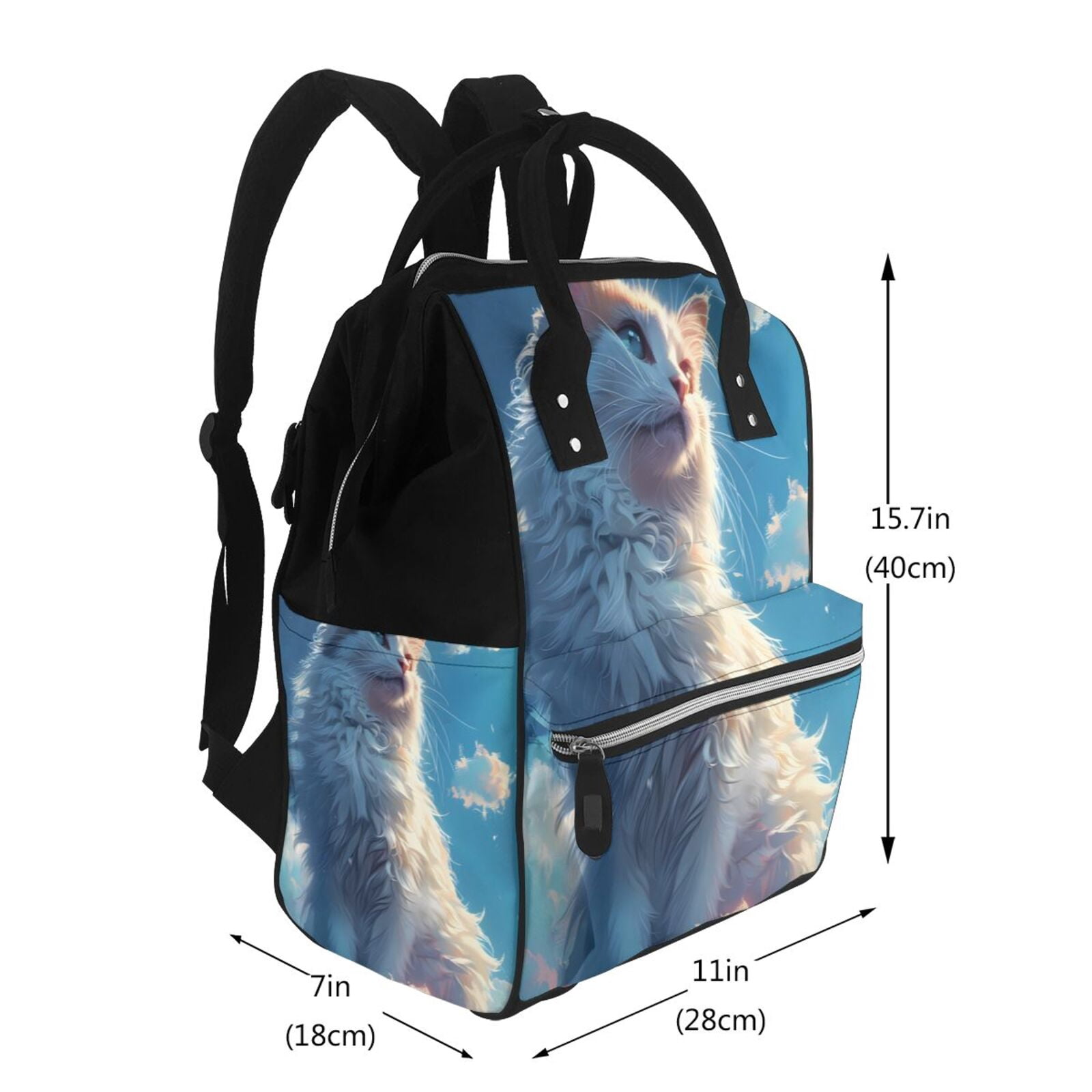 Fuzoiu Clear Sky Blue Cat Print Diaper Bag Backpack,Baby Essentials Travel Tote,Multi function Waterproof Diaper Bag, Travel Essentials Baby Bag - Unisex