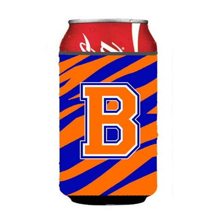 

Letter B Initial Monogram - Tiger Stripe - Blue Orange Can Or Bottle Hugger