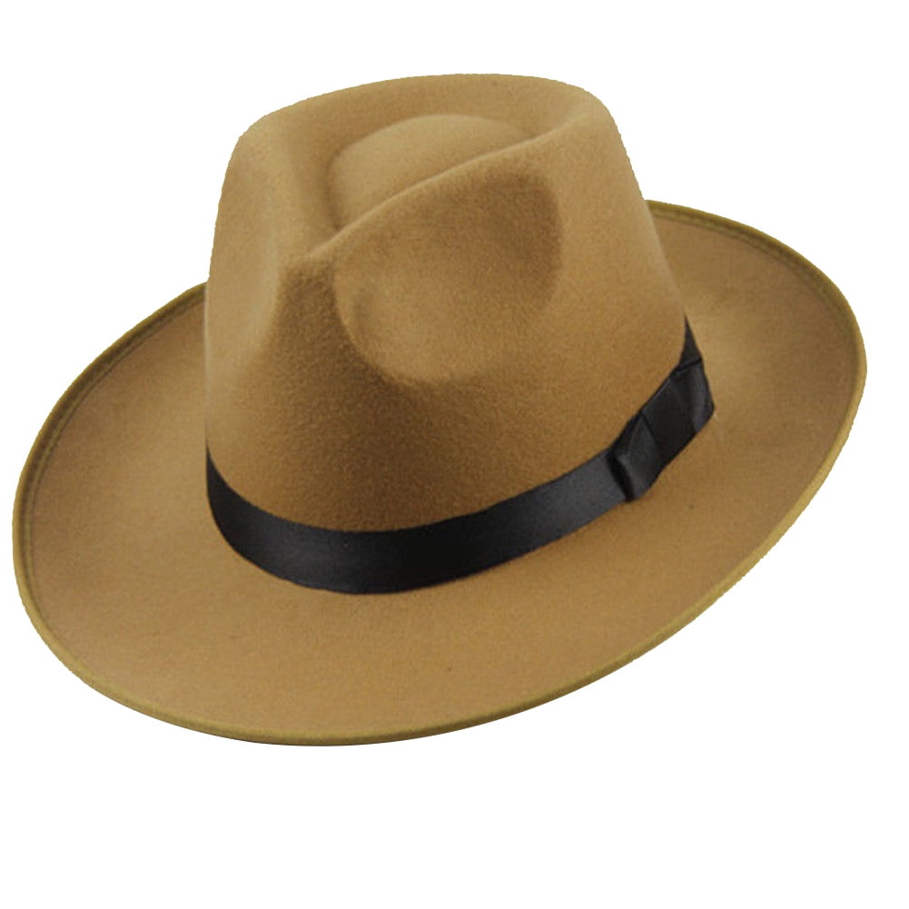 HEVIRGO Sun Visor Men Women Hard Felt Wide Brim Fedora Panama Hat Autumn Vintage Cap