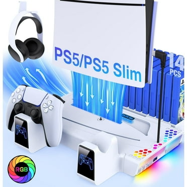 PS5 Stand with Cooling Sation for PS5 Slim/PS5,ESYWEN PS5 Accessories with PS5 Cooling Stand for PS5 Slim/Disc/Digital & PlayStation 5 Accessories-White