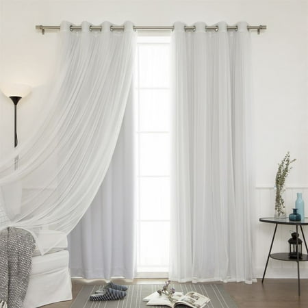 Best Home Fashion 4 Piece Gathered Tulle Sheer And Blackout Silver