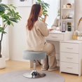 thumbnail image 4 of LMHF Mid-Century Velvet Tufted Adjustable Swivel Makeup Ottoman Stool; Modern Big Size Round Vanity Stool Chair for Bedroom Living Room (LightGrey), 4 of 5