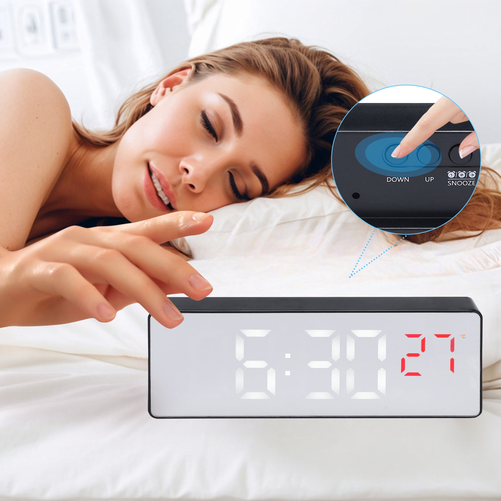 Unique Bargains Mirror Alarm Clock with Triple Alarm Functions 6.3"L x 1"W x 2.4"H