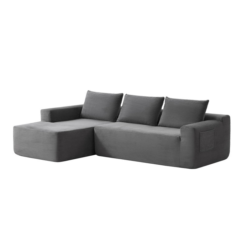 L-Shaped Modular Sectional Sofa with Chaise, 96.9'' Corduroy Boneless Couch Cloud Sofa with Deep Seat for Living Room Bedroom