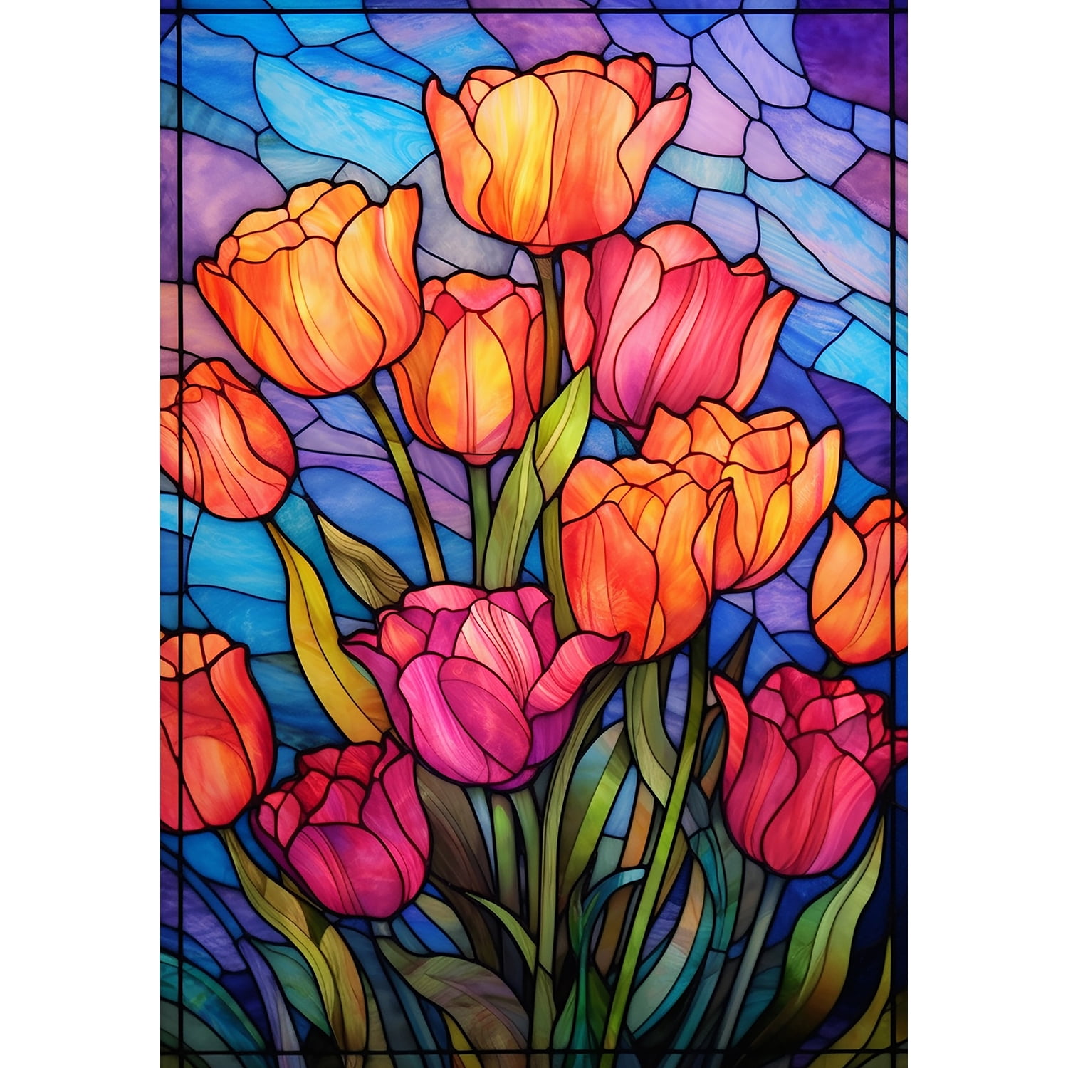 America Forever Spring House Flag 28 x 40 inch Double Sided Tulip Floral Flowers Glass Style Small Spring Holiday Seasonal Easter Day Flags for Outdoor Yard Lawn Decoration