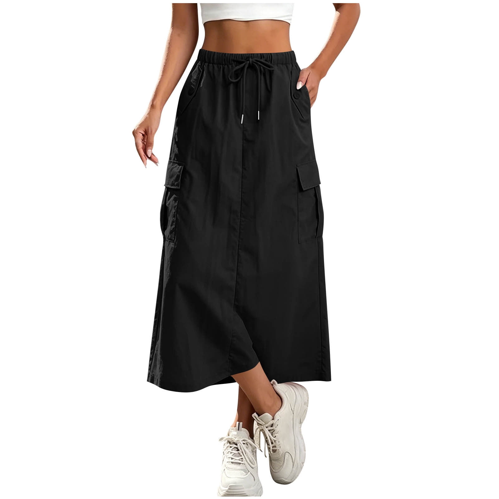 Women's Maxi Skirt Drawstring Fashion Solid Color Elastic Waist
