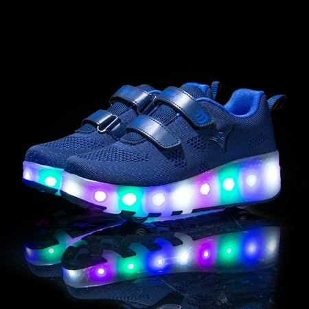 

Kids Led Light Up Sneakers Hook-and-loop Fastener Two Wheels Roller Skates Shoes Outdoor Sports For Boys And Girls
