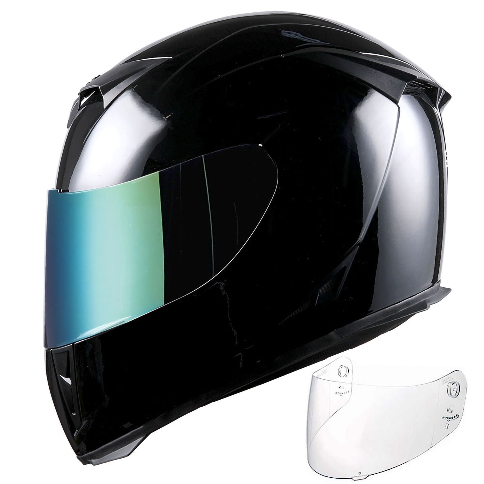 1Storm Motorcycle Full Face Helmet Street Bike Skull King HJK311 + One Extra Clear Shield; Glossy Black