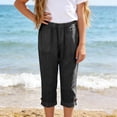 thumbnail image 6 of hoksml Girls Cotton Linen-Look Capri Pants, Kids Elastic Waist Casual Pants with Pockets, 6 of 7