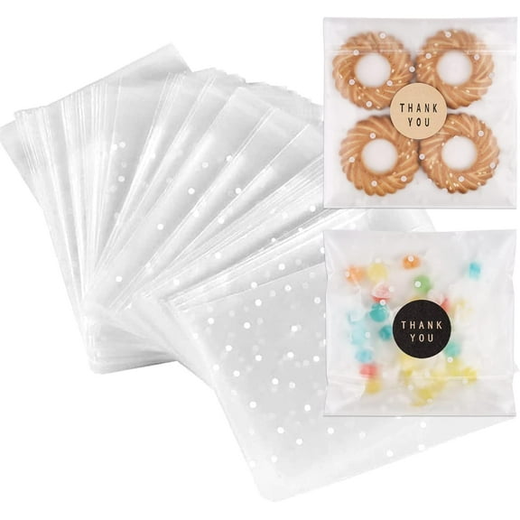 YunKo 200PACK Self-Sealing Clear Cellophane Bags for Cookies, Candy, Gifts, 5.5x5.5 Inches