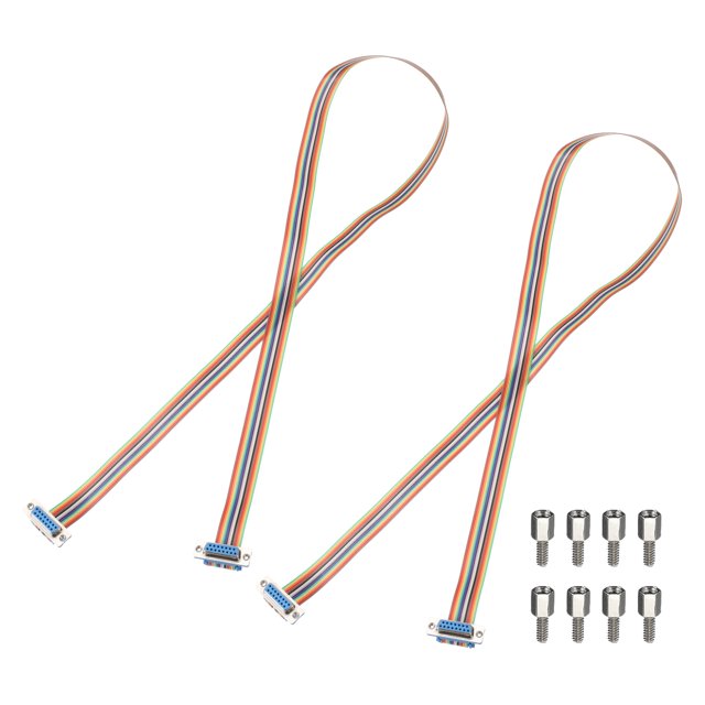 2 Pcs IDC Rainbow Wire Flat Ribbon Cable DB15 Female to DB15 Female 39 Inch Length 2.54mm Pitch Breadboard Jumper Wires for Electronic Projects