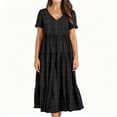 thumbnail image 3 of Iyufng Women's Checkered Dresses V-Neck Short-Sleeve Pleated Dress, 3 of 6