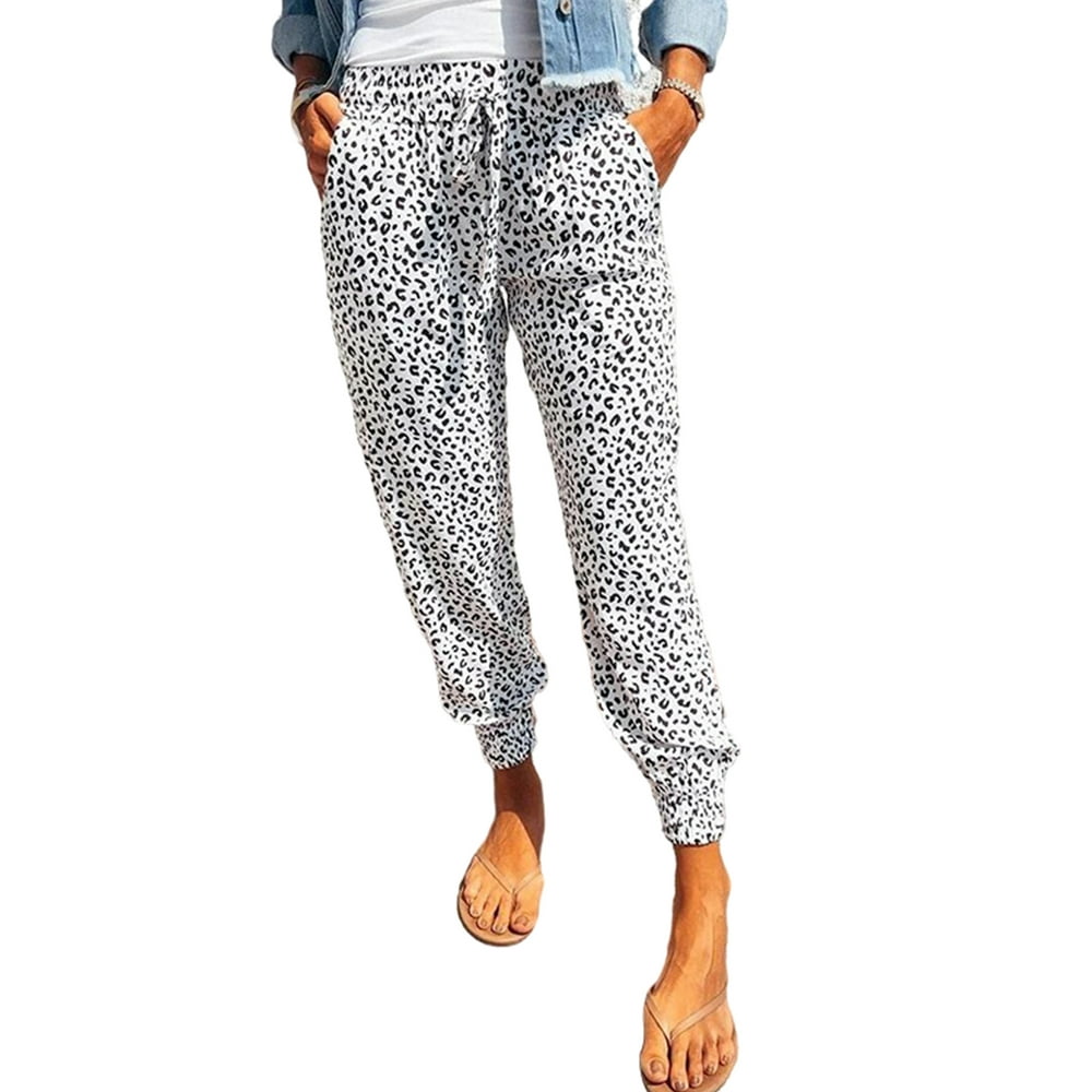 Sexy Dance - Women's Elastic Waist Cargo Lounge Trousers Casual Leopard Print Drawstring Pants