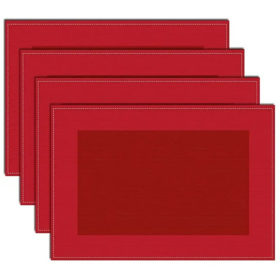 Vinyl Placemats Heat-Resistant Table Mats Washable Easy Clean Plastic Placemats for Dining Table Set of 4 (Red)