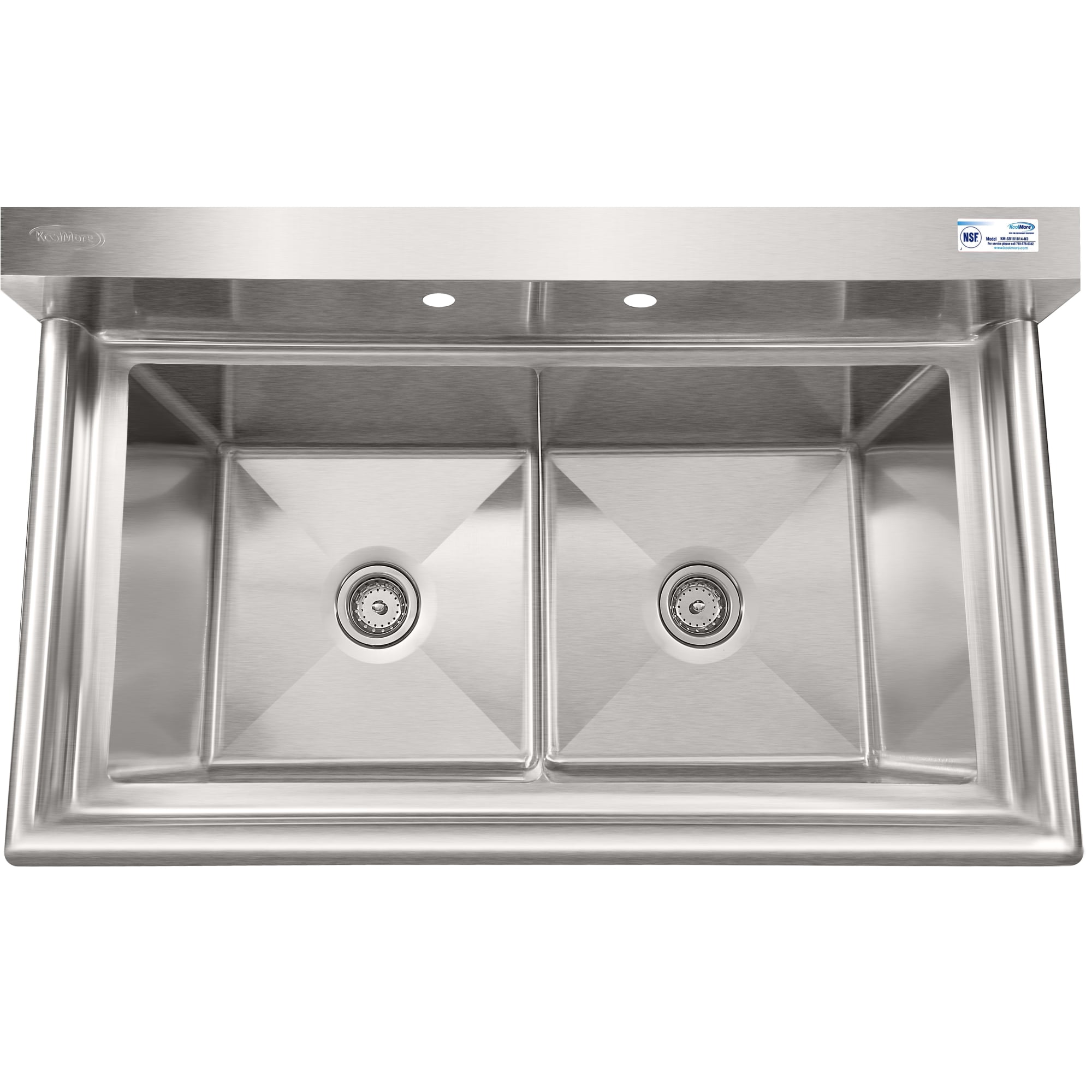 42 in. 18-Gauge 2-Compartment Commercial Sink with Backsplash, Bowl Dimensions 18"x18"x14" in Stainless-Steel (KM-SB181814-N3)