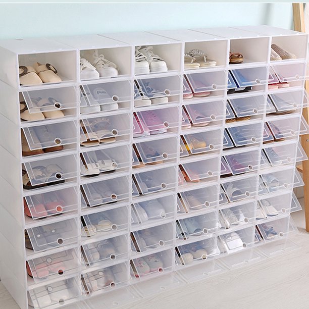 24 Pack Shoe Storage Box Shoe Box Clear Plastic Stackable Drop Front