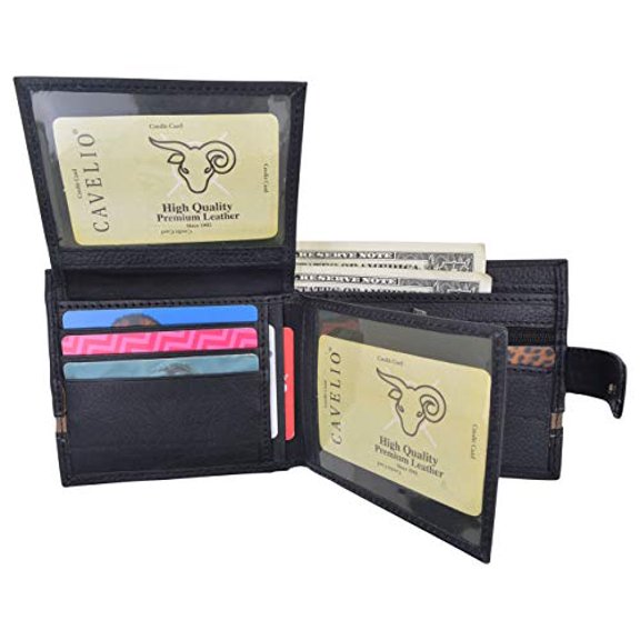 Bifold Men's Wallet Premium Leather Hipster Credit Card ID Coin Wallet With Snap Closure