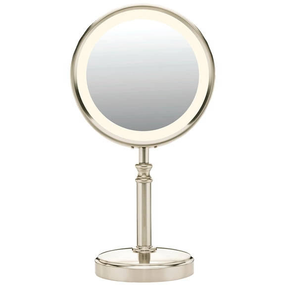 Conair Reflections Double-Sided LED Lighted Vanity Makeup Mirror, Satin Nickel BE116LED, 1x/10x magnification
