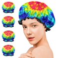 thumbnail image 7 of Shower Caps,Rainbow Tie Dye Mandala Pattern Waterproof Shower Cap for Women 4 Pieces,Double Reusable Hair Cover for Shower PEVA Elastic Stretch Hem, 7 of 7