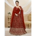 thumbnail image 4 of Readytowearshop Women's Red Semi-Stitched Lehenga Choli with Sequin Floral Embroidery, Heart-Shaped Neckline, and Tie-Back Blouse, 4 of 5