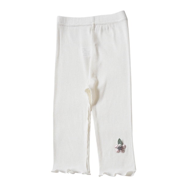 Odeerbi 1-7 Años Niñas Mallas de Punto de Canalé Con Ribete de Lechuga Mallas Elásticas Capris Pantalones de Verano Casual Cintura Elástica Pantimedias Recortadas