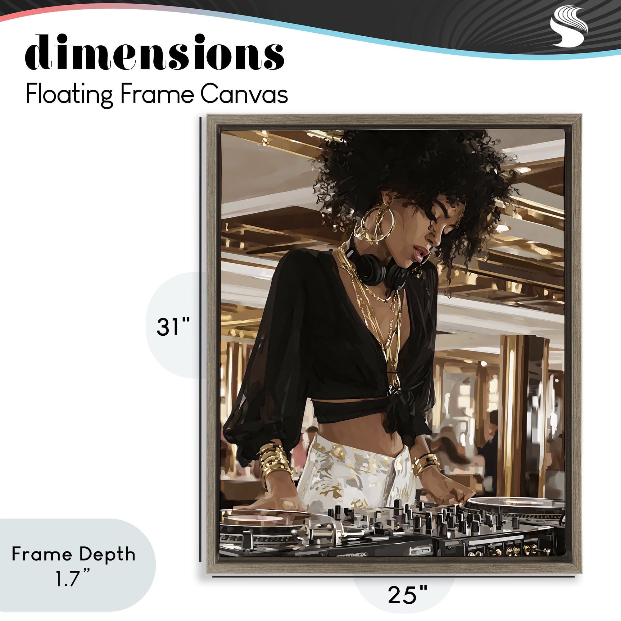 Stupell Industries Woman Of Music Live DJ Brown Framed Floater Canvas Wall Art, design by Franklyn Gregory