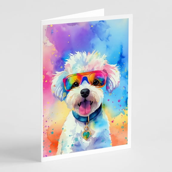 Bichon Frise Hippie Dawg Greeting Cards Pack of 8 7 in x 5 in