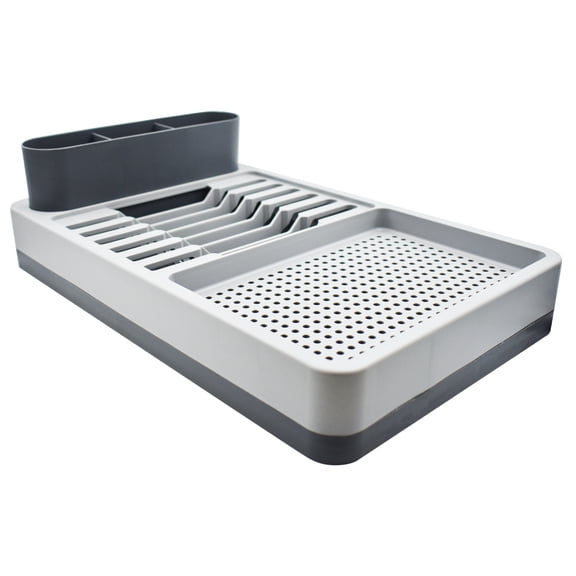 Escurridor de Platos para Cocina, Diseño Plano Compacto 3 en 1, Flat Light, Accesorio para Cocina, Color Gris Obscuro