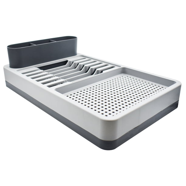 Escurridor de Platos para Cocina, Diseño Plano Compacto 3 en 1, Flat Light, Accesorio para Cocina, Color Gris Obscuro