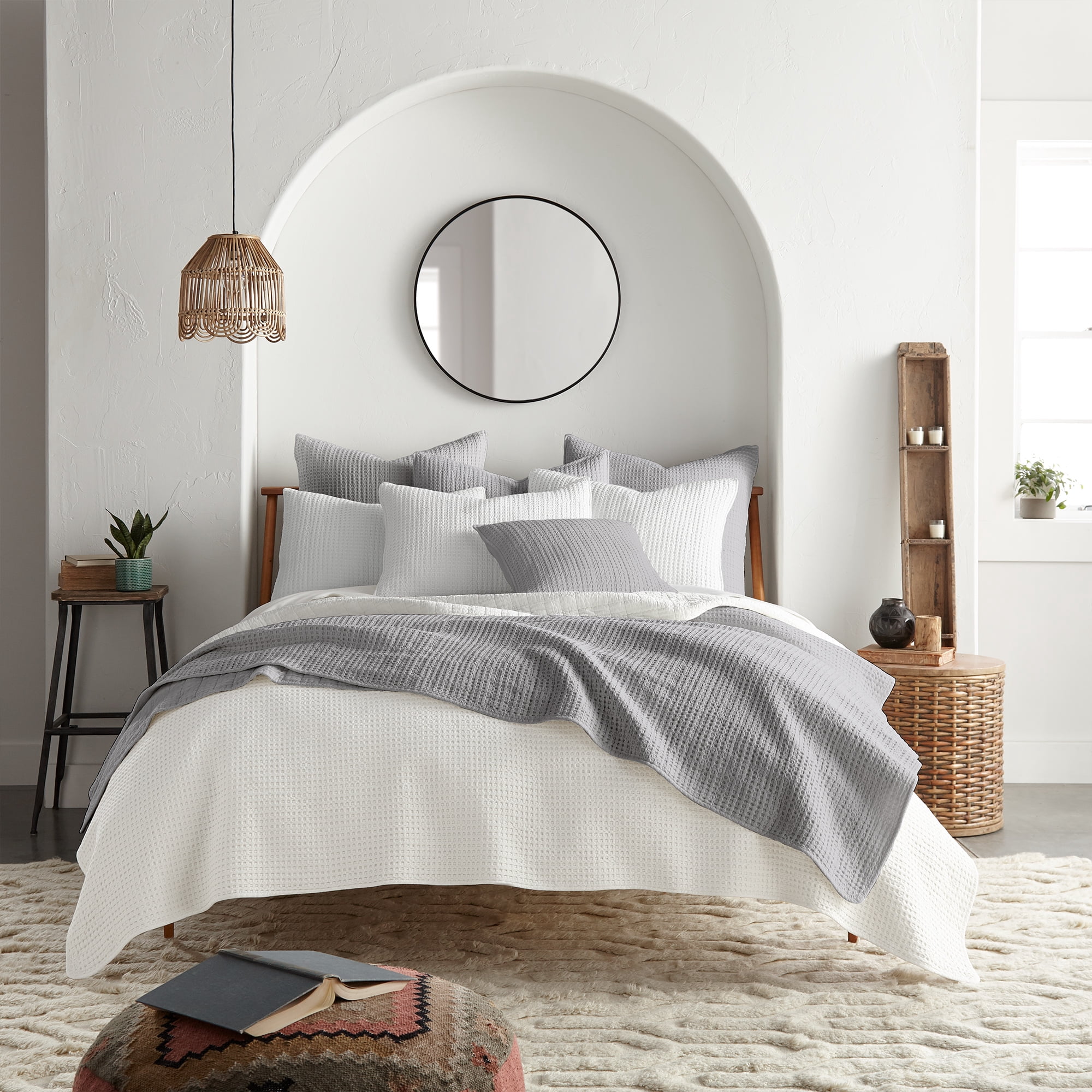 Levtex Home - Mills Waffle - Twin/Twin XL Quilt Set - Bright White Cotton Waffle - Quilt Size (68 x 86in.), Sham Size (26 x 20in.)