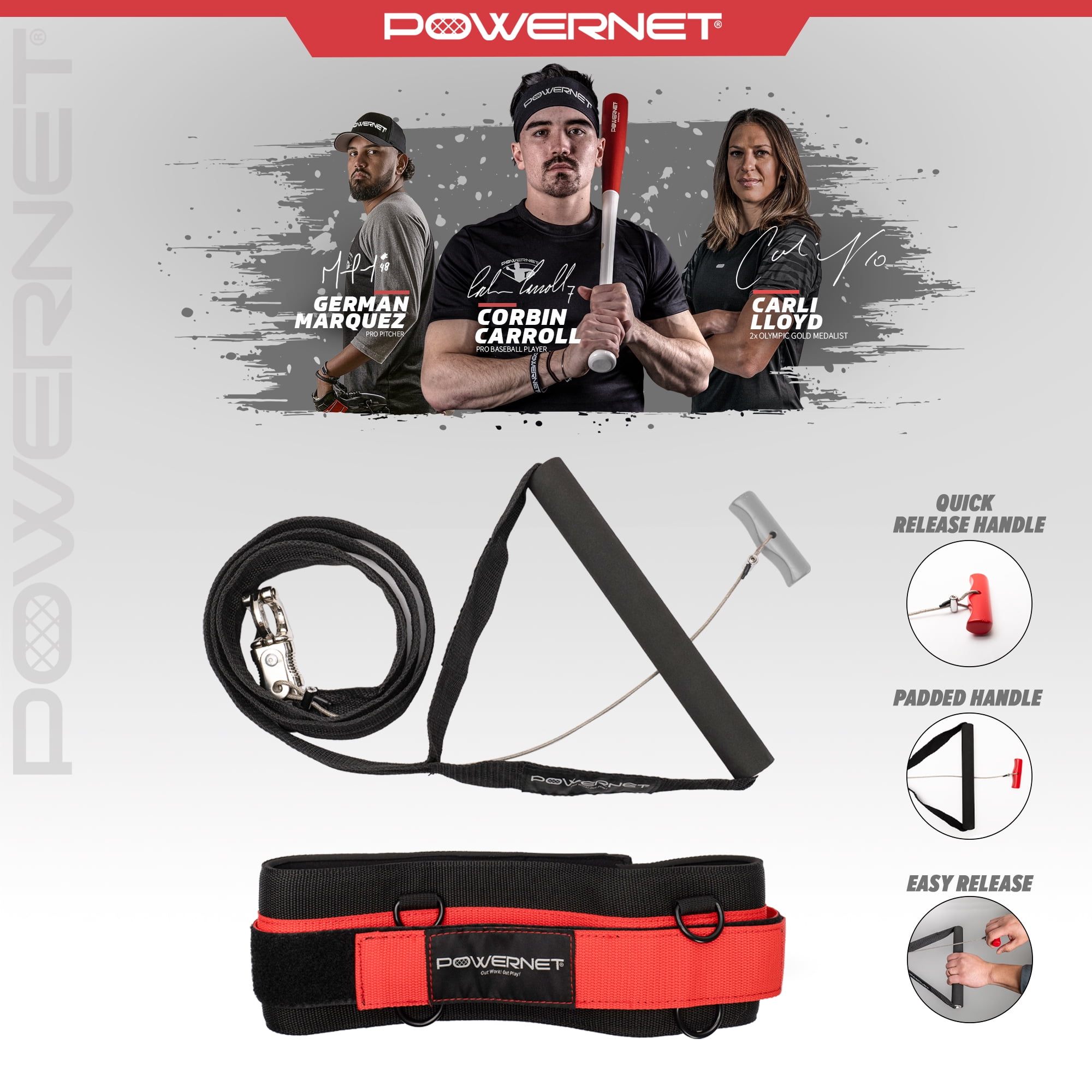 PowerNet Tension Trainer for Speed & Agility, Resistance Band Running Belt with Quick Release Handle, Speed Strength Training Equipment, Resistance Training for Basketball, Football, Baseball, Soccer