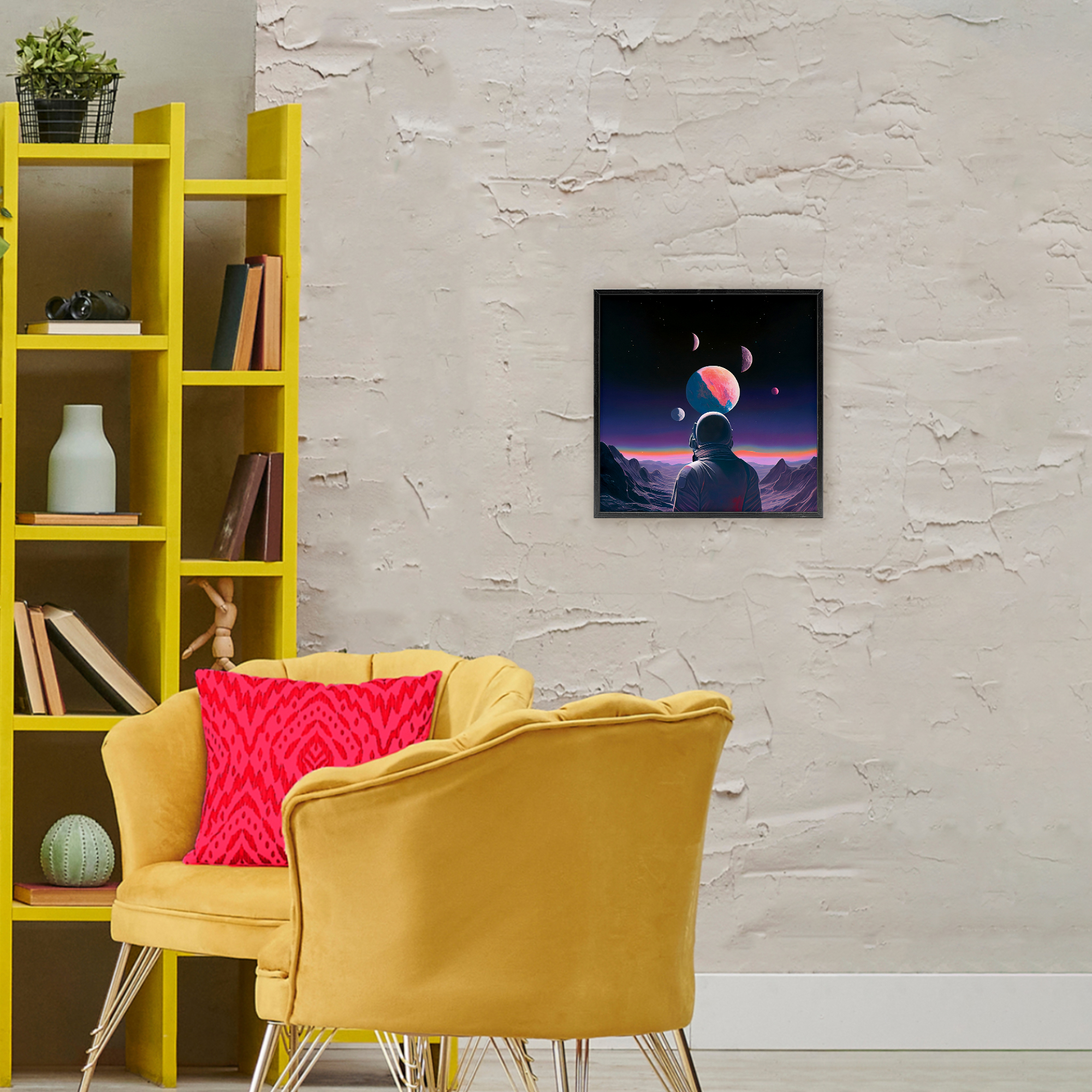 Astronaut & Purple Toned Terrain Black Framed Giclee Art, design by Sasha